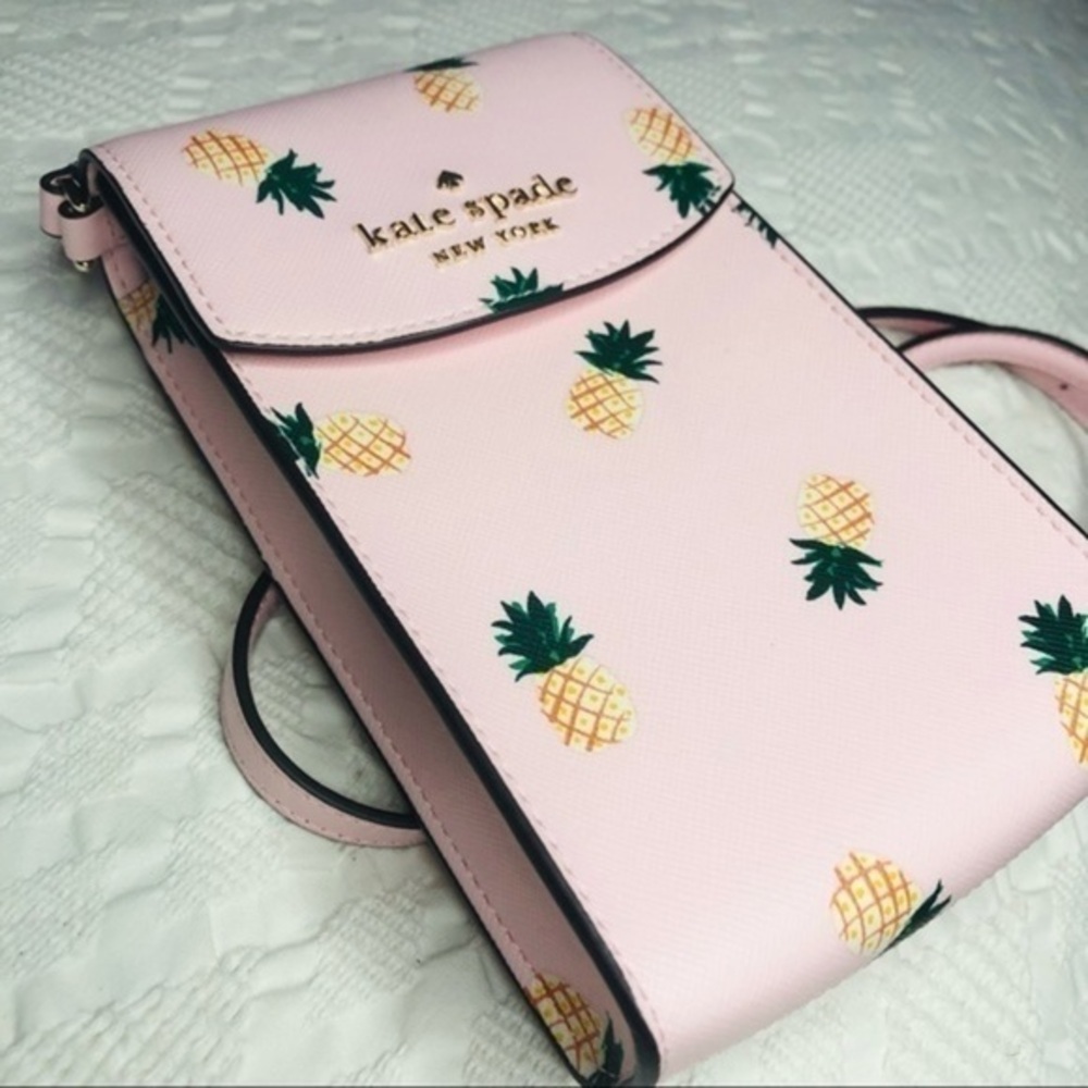 Kate Spade Saffiano Phone Crossbody Pink Pineapple Print NWT